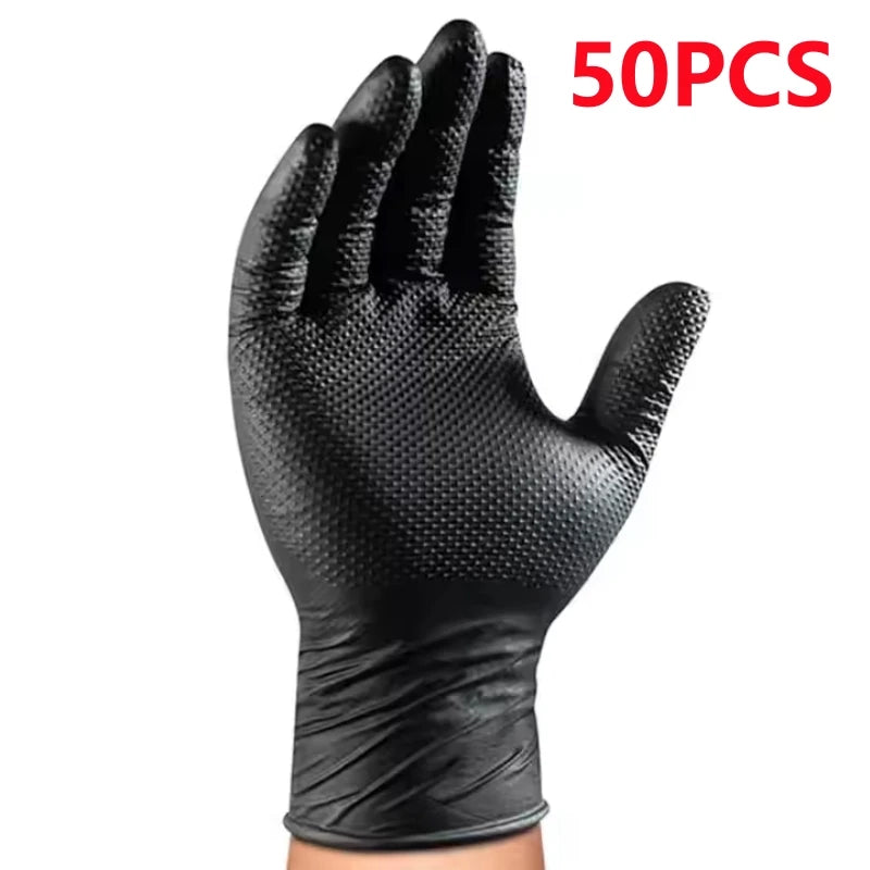 Industrial Black Nitrile Gloves 8mil Heavy Duty Disposable Gloves with Diamond Textured Latex Free Mechanic Tattoo Auto Gloves Pi-Mart