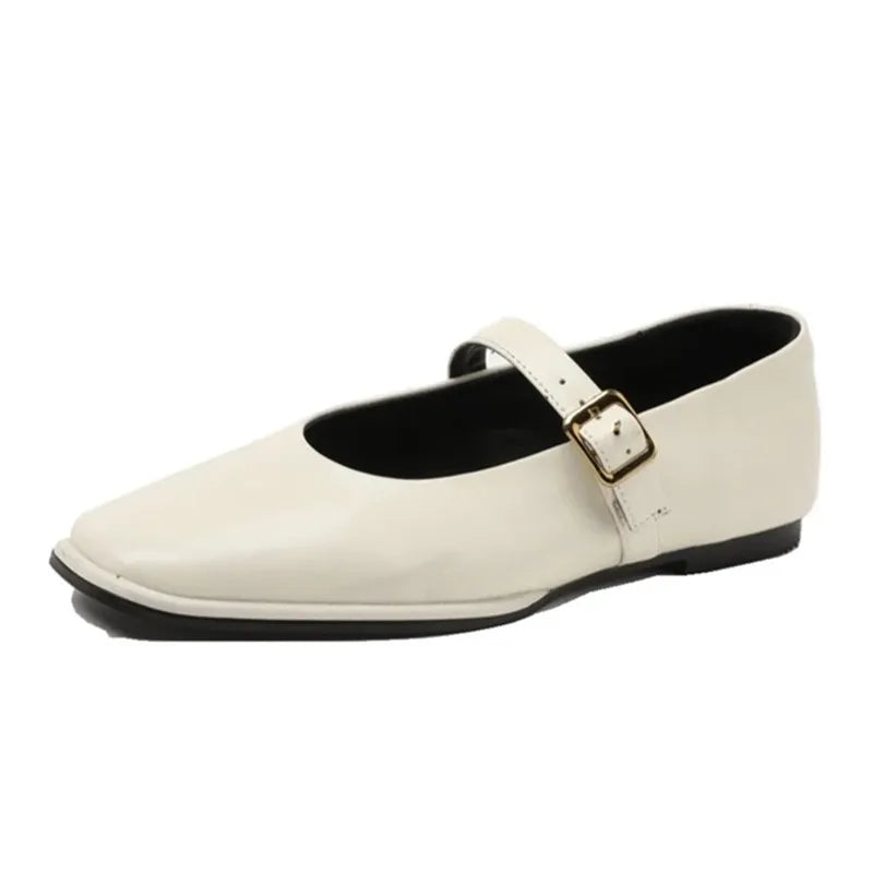 AIYUQI Mary Jane Shoes Female Genuine Leather 2026 New Snap Ballet Shoes Women Square Toe Flat Cowhide Ladies Shoes LadyShow.Store