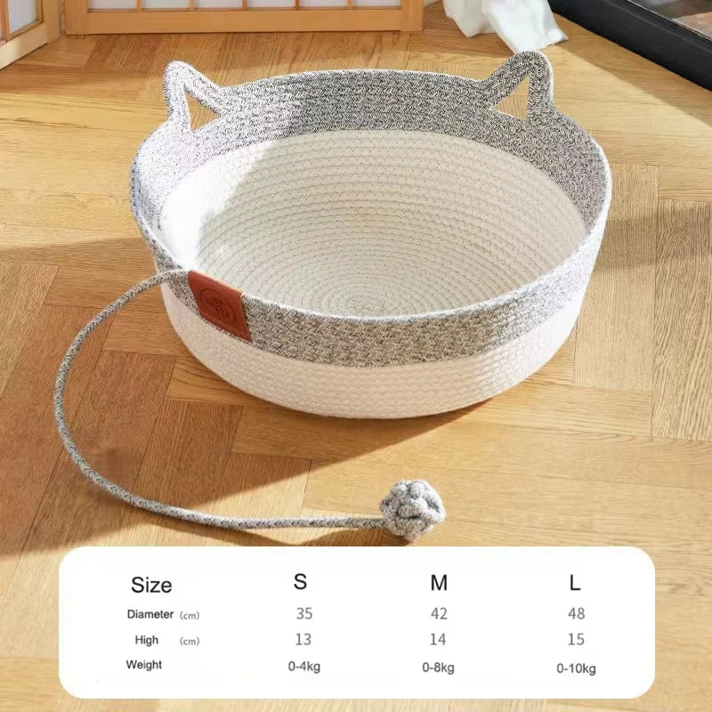 Pet Cat Bed Round Hand Woven Rattan Wear-resistant Cat Bed Summer Cooling Pet Bed Indoor Sleeping House Pet Products Accessories Pi-Mart