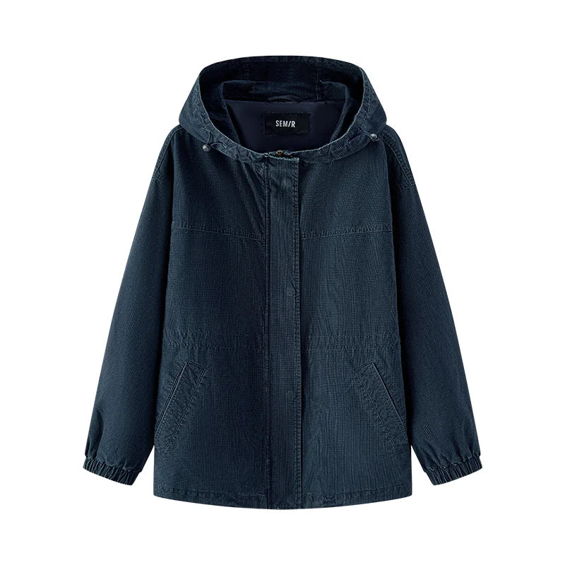 Semir Denim Jacket Women Mid-Length Loose Hooded 2025 New Spring Waist-Cinching Coat Retro Design for Fashion Outfits LadyShow.Store