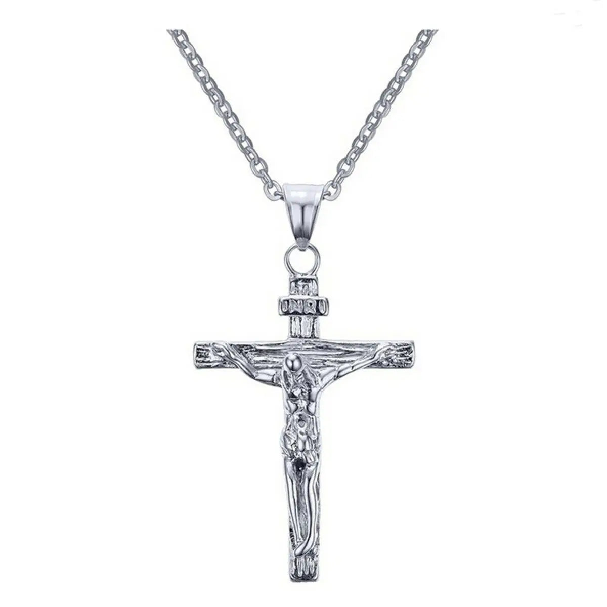 Fashion Crucifix Jesus Christ Men Jewelry Gold Brown Silver Color Metal Cross Pendant With Neck Chain Necklaces For Women Pi-Mart