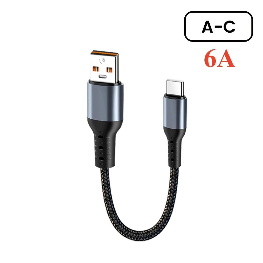 Crouch 90 Degree Short Cable USB Type C To Type C 6A 66W Fast Charge 25CM 50CM Power Bank USB C Cable For iphone Huawei Xiaomi Pi-Mart