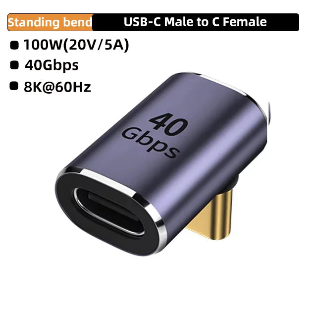 USB4.0 40Gbps OTG Type C 90 Degree Adapter 100W 5A USB C to Type C Fast Charging Converter USB C Data Adapter For Macbook 8K60HZ Pi-Mart