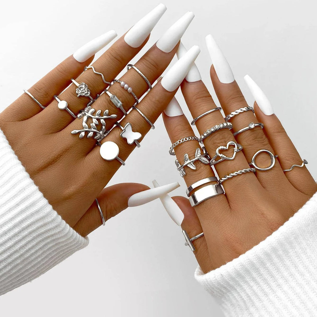 58PCS Vintage Heart Snake Butterfly Rings Set for Women Fashion Metal Gold Plated Geometric Hollow Finger Ring Jewelry Gifts New Pi-Mart