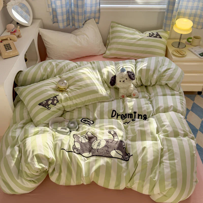 Brown Stripe Bedding Comforter Set Pillowcase bed sheet Single Full Size Bed Linen Duvet Cover Set Queen/King Double Single Bed LadyShow.Store