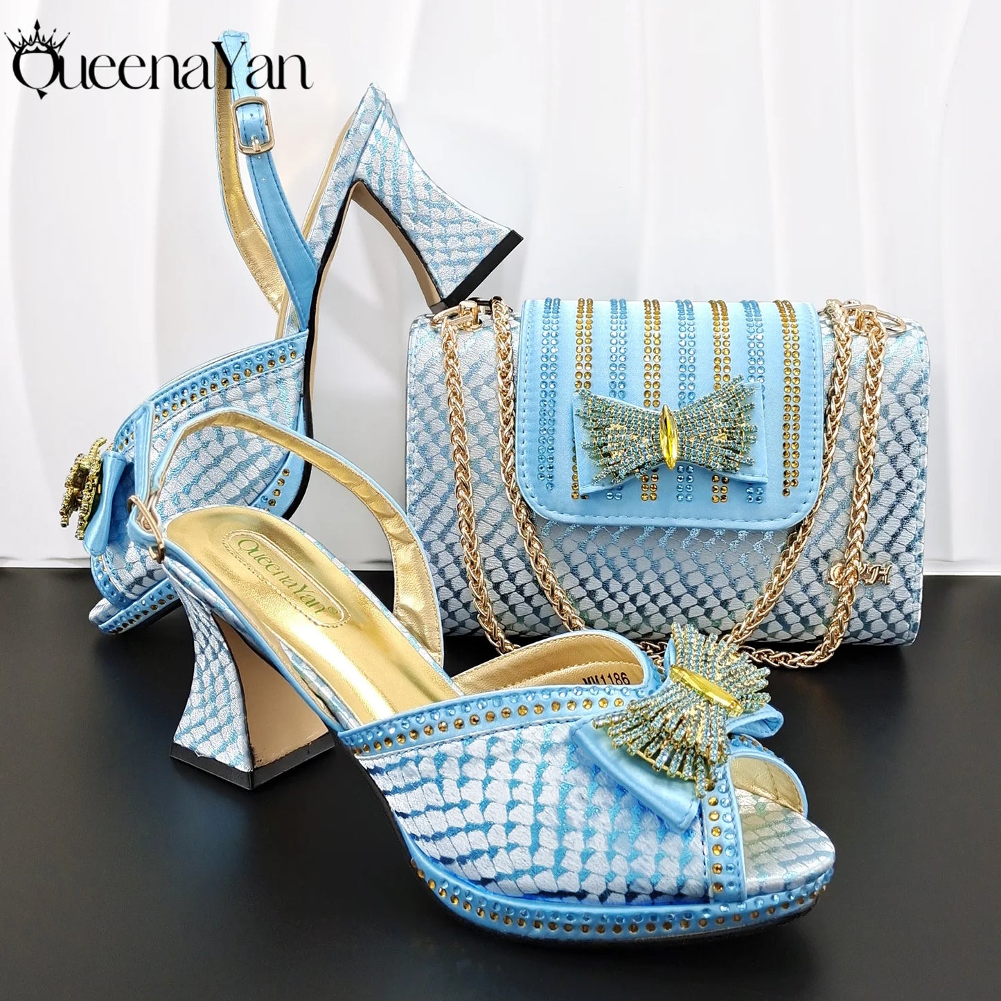 QueenaYan 2026 New Italian Pumps and Bag To Party INS Style Open-Toe Rhinestone Elegant High Heels for Women Party Pi-Mart