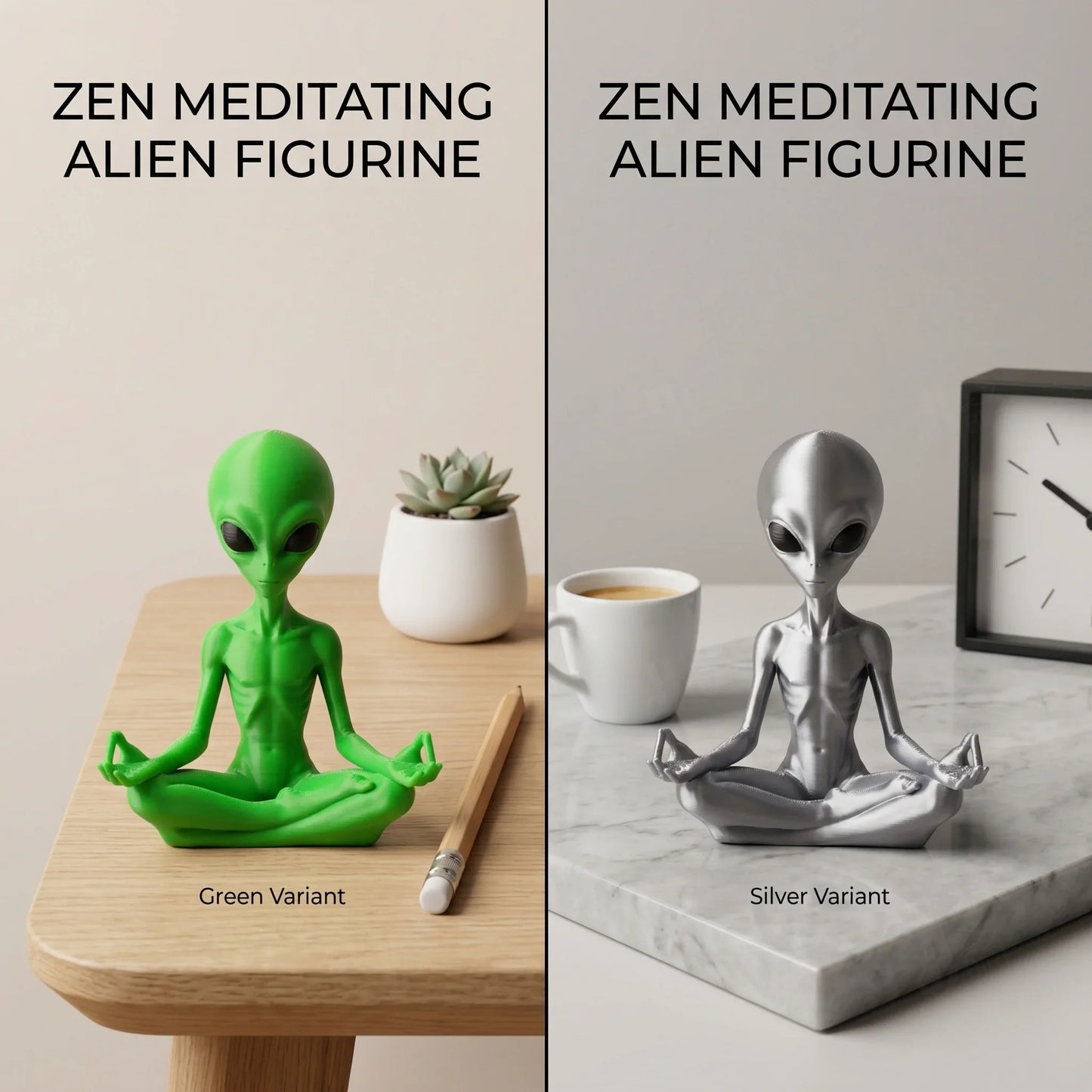 Meditating Alien Ornament, Sci-Fi Style, Collectible Figurine, Home Desk Decoration, Creative Sculpture LadyShow.Store