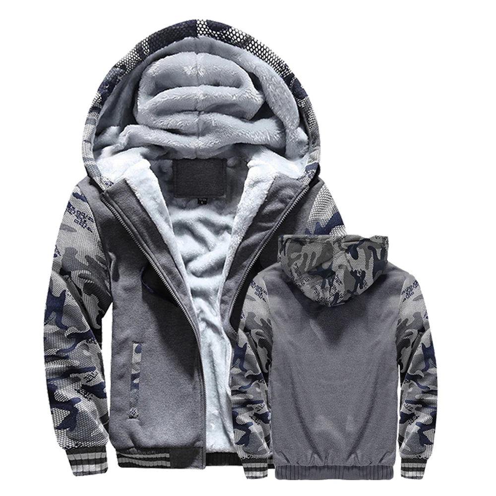Winter Jacket Men Warm Coat Thick Fleece Male Zipper Hooded Jackets Casual Hooded Sportswear Outerwear Long Sleeves Sports Hoody Pi-Mart