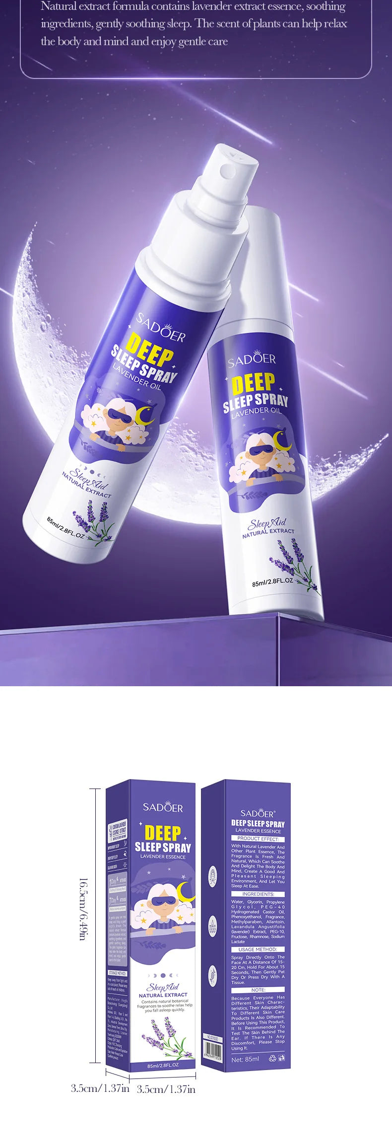 Lavender Sleep Spray 85ml Aromatherapy Sleep Lavender Pillow Mist Pillow for Room Deep Sleep Spray Pi-Mart
