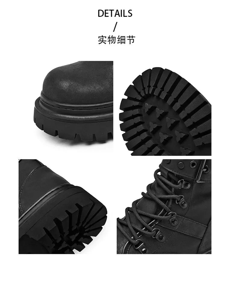 Men's boots 2025 autumn retro British style black workwear boots casual short boots versatile thick soled motorcycle boots Pi-Mart