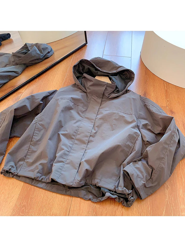 Mumaroho 2026 Autumn Winter Women Windbreaker Jacket Windproof Solid Long Sleeve Outdoor Sport Hooded Thin Coat Jacket For Women Pi-Mart