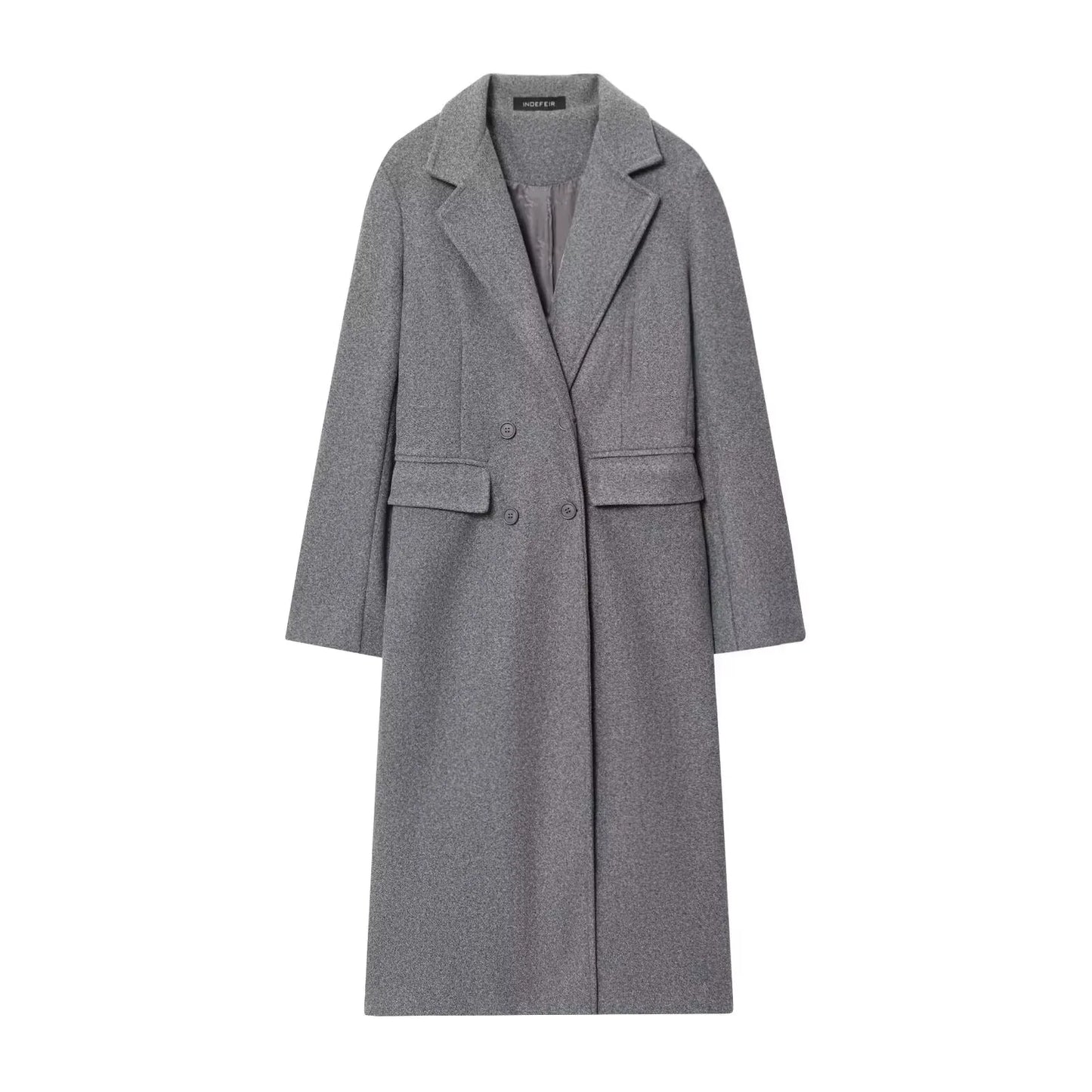 HH Women Fashion Burgundy Coat Double Breasted Long Sleeve Lapel Blends Jacket Autumn Winter High Street Outerwear LadyShow.Store
