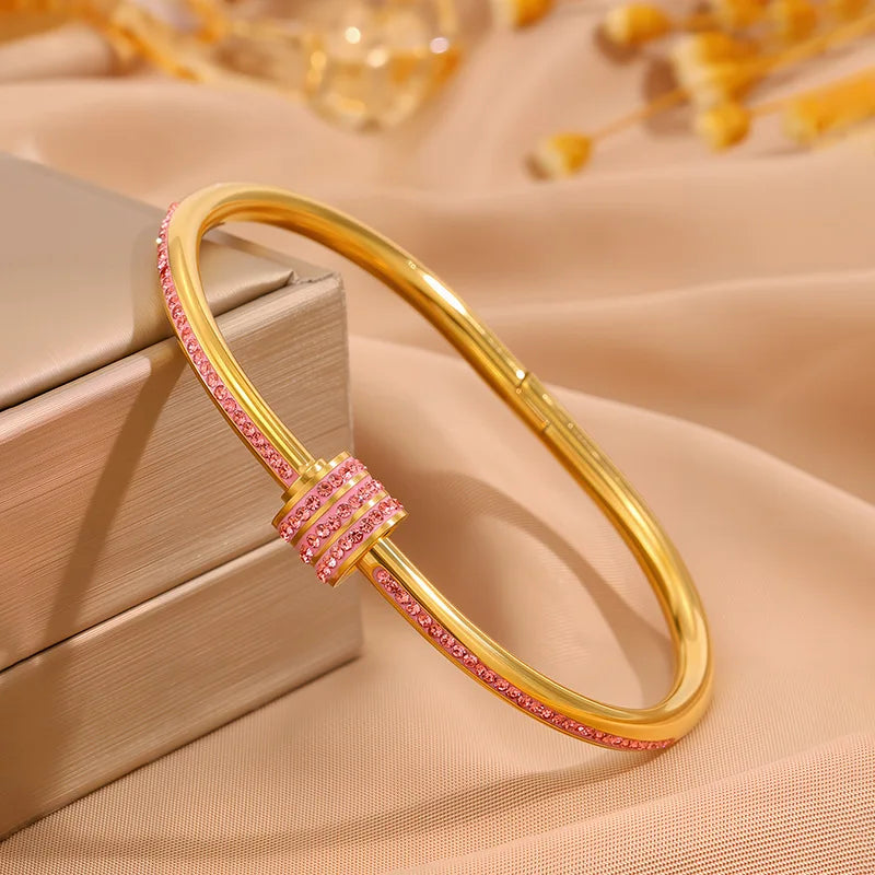 ZAKOL 5/1pcs Sparkling Zirconia Inlaid Stainless Steel Bracelet Set for Women Stackable Bangles Fashion Non Fading Jewelry Gift Pi-Mart