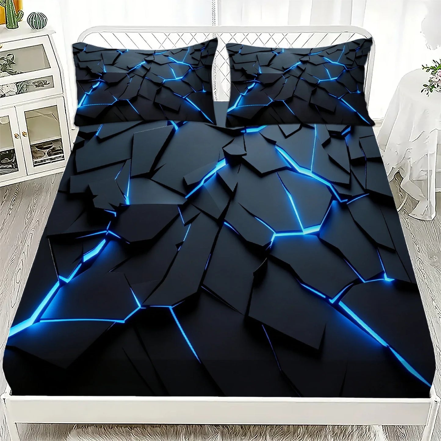 3Pcs Lightning Glow Fitted Sheet Set 3D Printed Soft Red Black Bedspread Single Twin Queen King Size Bed Sheet Set Home Decor LadyShow.Store