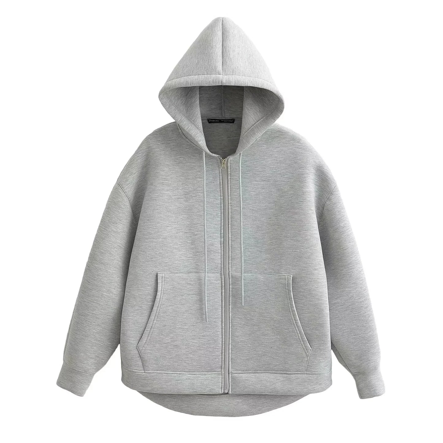 HH Autumn Women Casual Hooded Jacket Loose Oversize Zipper Hoodie Sweatshirts Solid Coat Office Lady Chic Outwear Tops LadyShow.Store