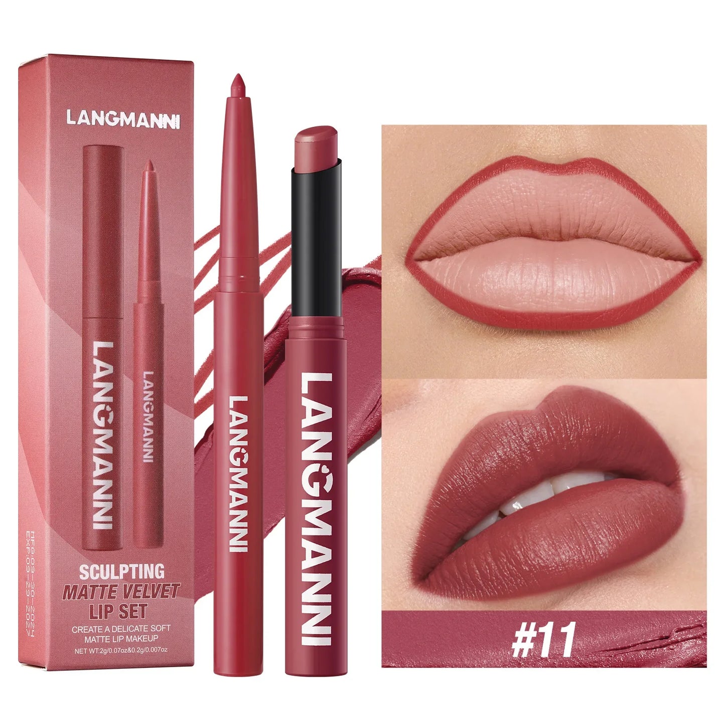 2Pcs/set Matte Soft Mist Slanted Mouth Lipstick + Lip Liner Set Combo Light Matte and Non-Drying Waterproof Non-Stick Lip Set LadyShow.Store