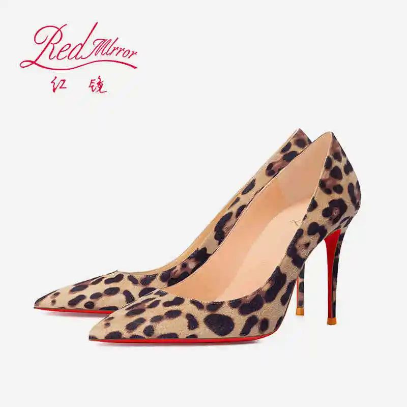 Elegant Women Heeled Luxury Brand Leopard Print Heels 2026 Trend Red Shiny Bottoms Pointed Toe Pumps Prom Ladies Shoes Women 8cm Pi-Mart