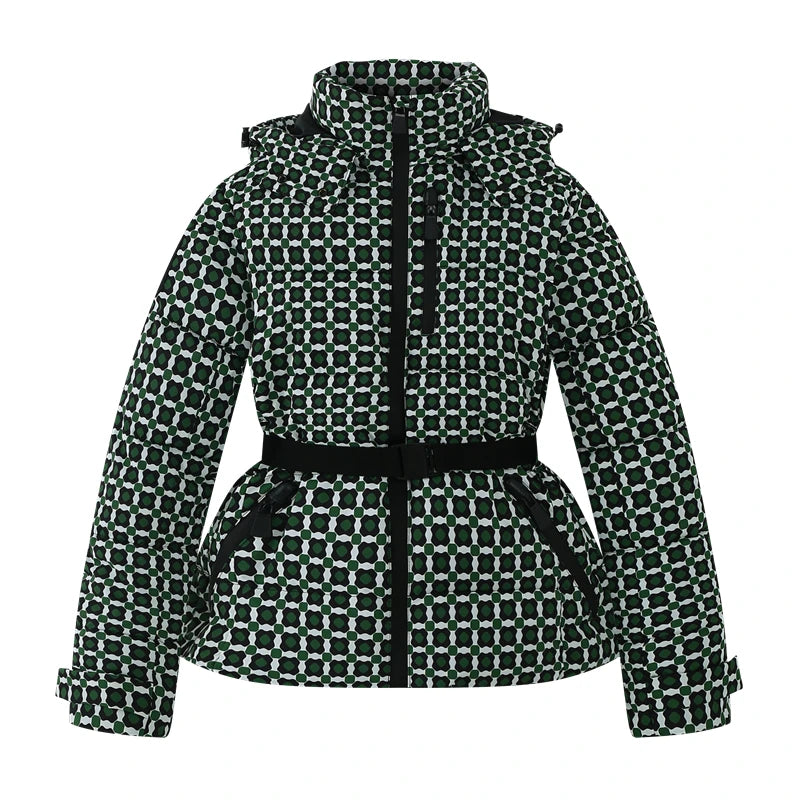 Women's Winter Hooded High Waist Padded Sport Parkas Coats with Belt Female Elegant Thick Warm Pockets Windproof Skiing Jackets Pi-Mart