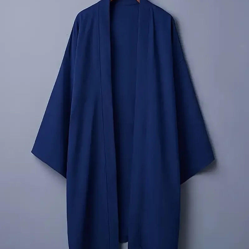 Men's Solid Color Long Sleeve Cardigan Long Kimono Shirt Asian Traditional Wear Yukata Haori Jacket Coat 6 Color Japanese Kimono LadyShow.Store