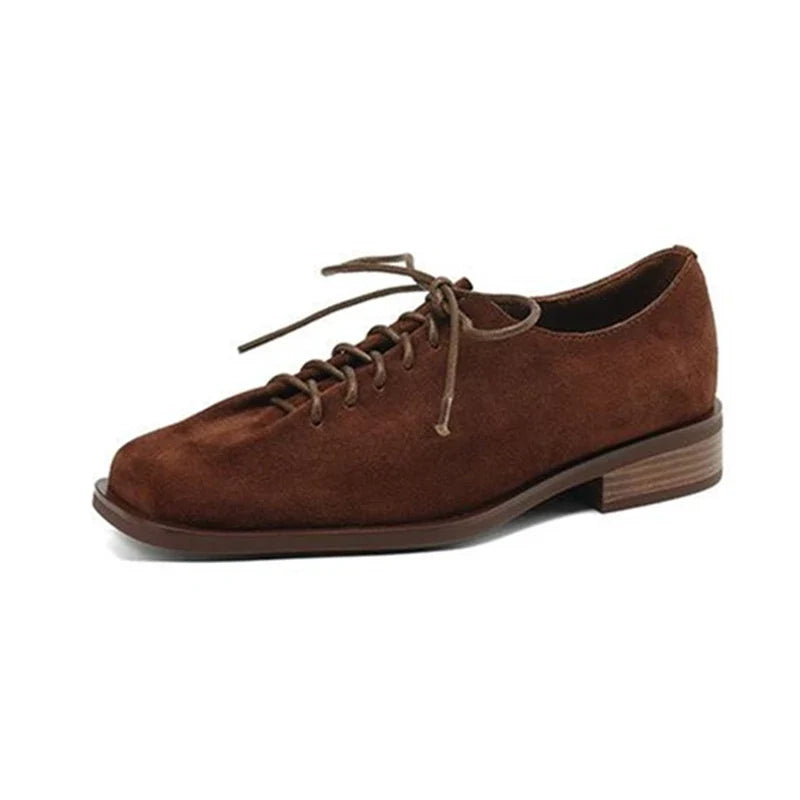 Women Loafer Lace-up 2025 New Spring Shoes Women Suede Genuine Leather Women Oxford Shoes Large Size British Style Women Shoes LadyShow.Store