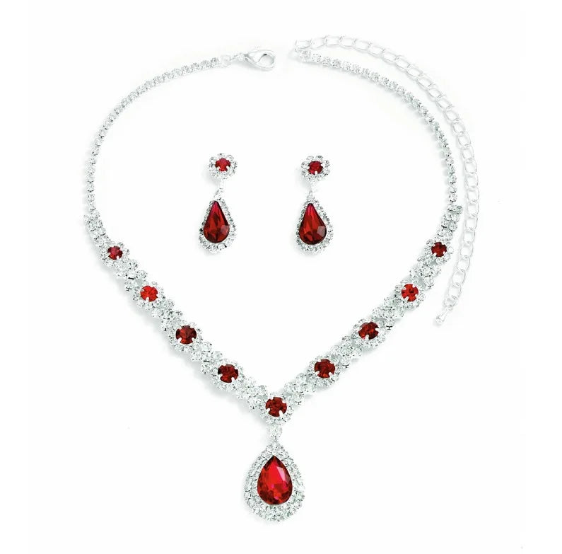 3 Pieces of Women's Crystal Droplet Necklace with Earrings Set for Wedding Evening Dress Accessories Pi-Mart