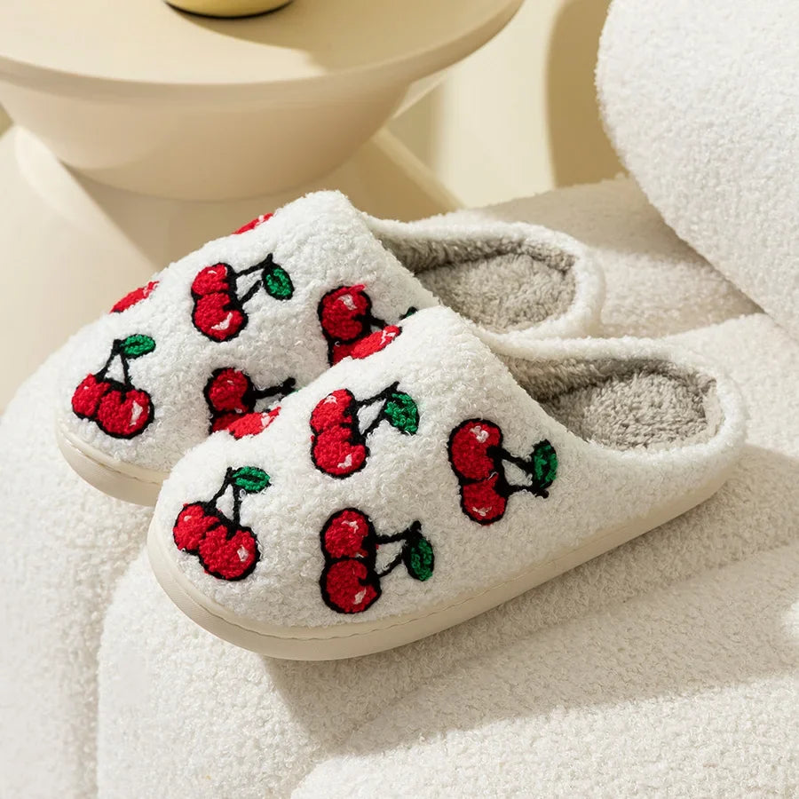 Cute Fruit Women Slippers Winter Indoor Warm Soft Sole Breathable Comfort Anti-slip Bedroom Causal Flat Cotton Shoes LadyShow.Store