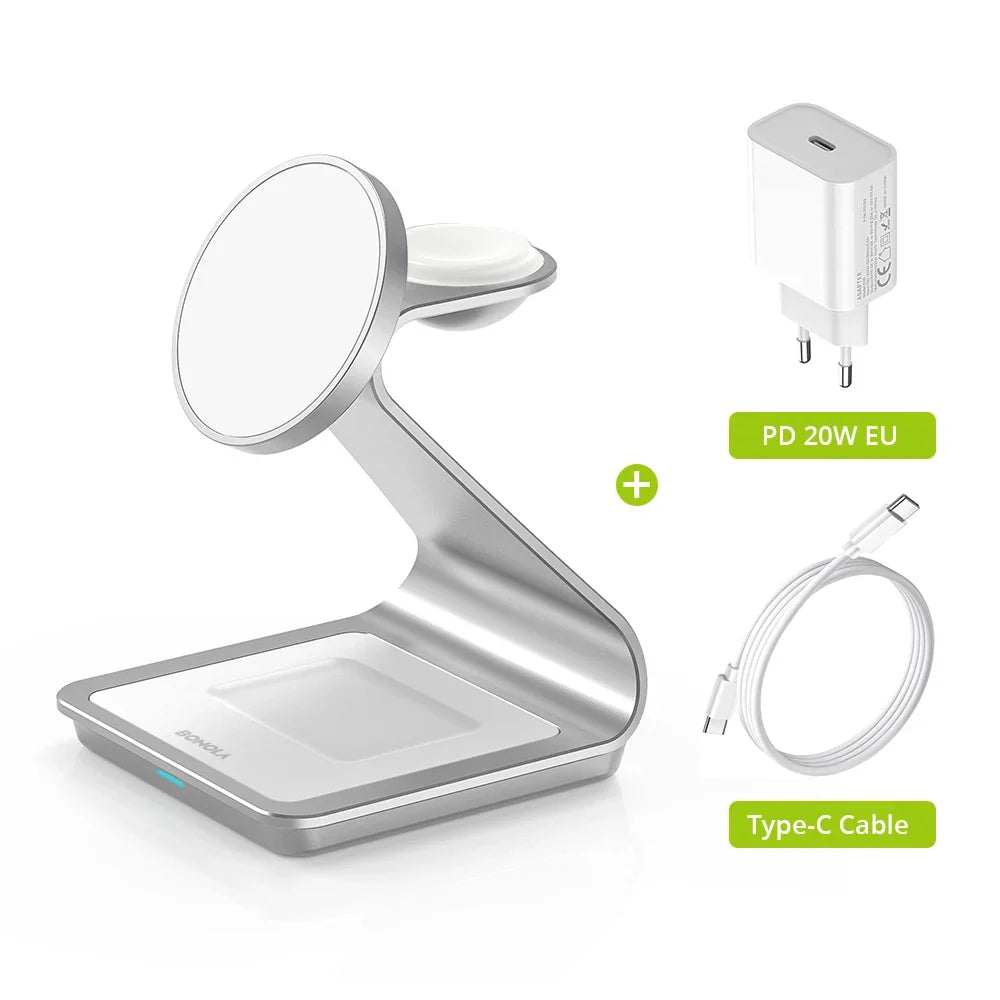 Bonola Magnetic 3 in 1 Wireless Charger for iPhone 17/16/15/13/14/12 30W Wireless Charging Station for Apple Watch/AirPods Pro LadyShow.Store
