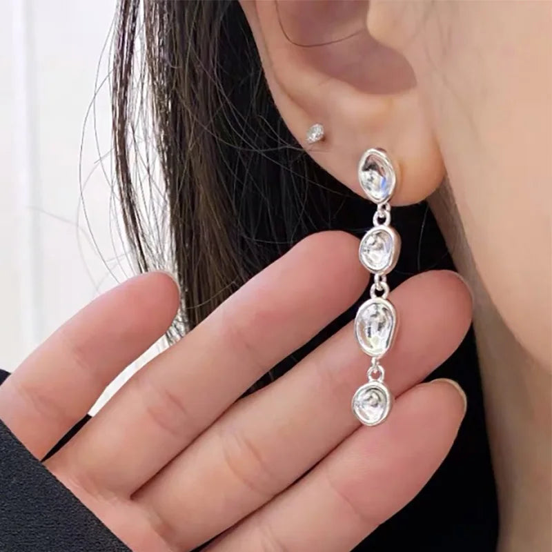 Foxanry Non-fading Silver Color Drop Earrings for Women Couples New Fashion Simple Chain Tassel Geometric Handmade Party Jewelry Pi-Mart