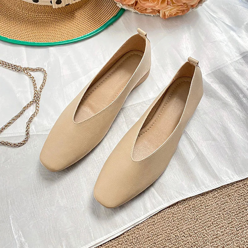 Woman Elegant Summer French Square Toe Green Mary Janes Cute Casual Flats Female Retro Shoes Low Heeled Soft Soled Flat Shoes LadyShow.Store