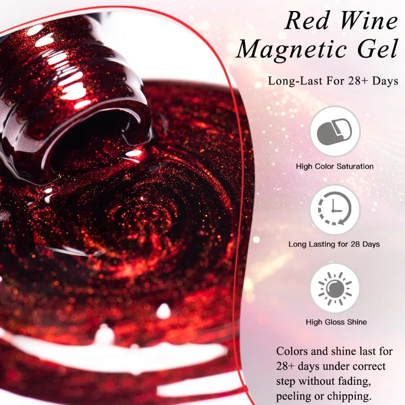 10ml Red Wine Cat Magnetic Gel Nail Polish Glitter Semi Permanant Soak Off UV LED Gel Varnish For Manicure DIY Nail Supplies Tri Light Beauty