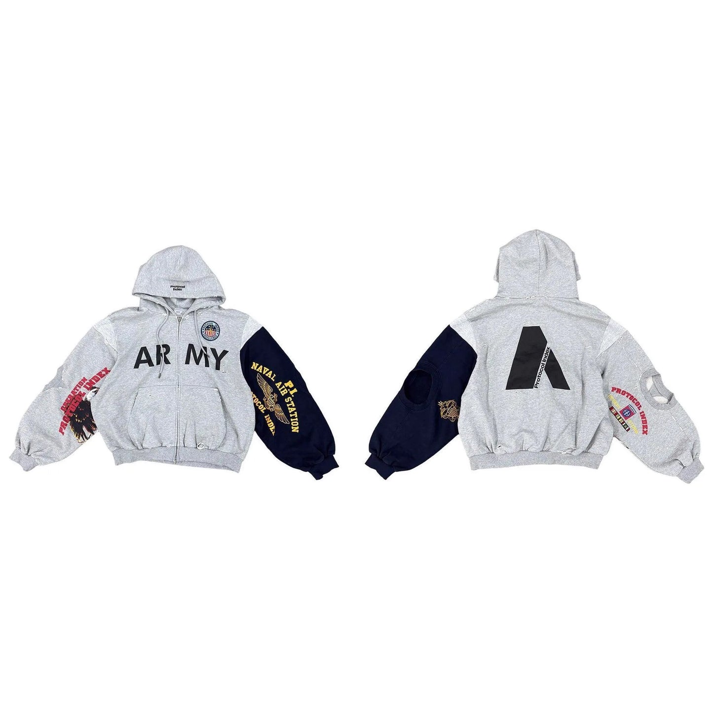PROJECT G/R 2026 Patchwork ARMY Vintage Damaged Cardigan Pullover Men Women Best Quality Hoodie LadyShow.Store
