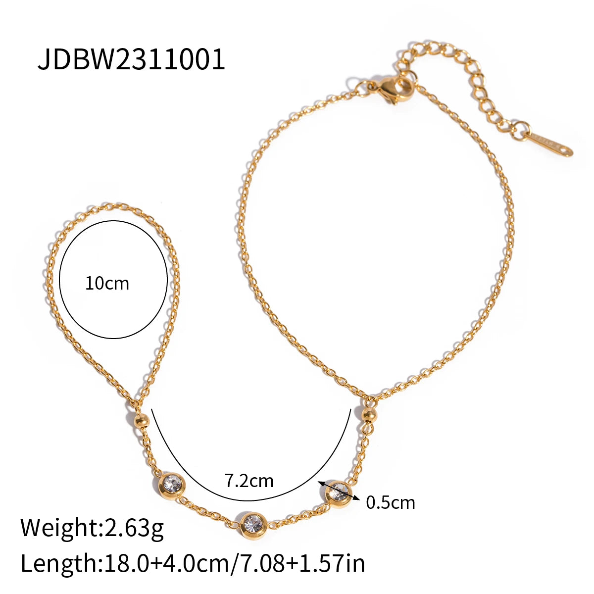 Uworld Fashion Zircon Serpentine Bracelet Ring Stainless Steel Finger Bracelet Stackable Chain Women's Accessories Party Gift Pi-Mart