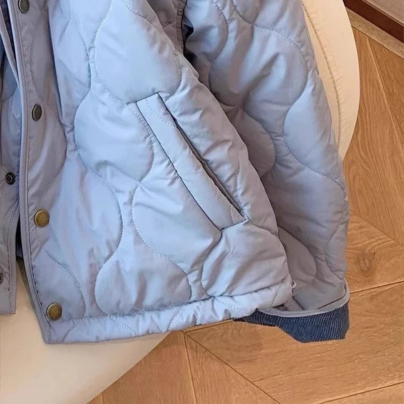 MEXZT Corduroy Parka Women Fashion Patchwork Puffer Jacket Winter Korean Down Coats Long Sleeve Casual Cotton Padded Outerwears LadyShow.Store
