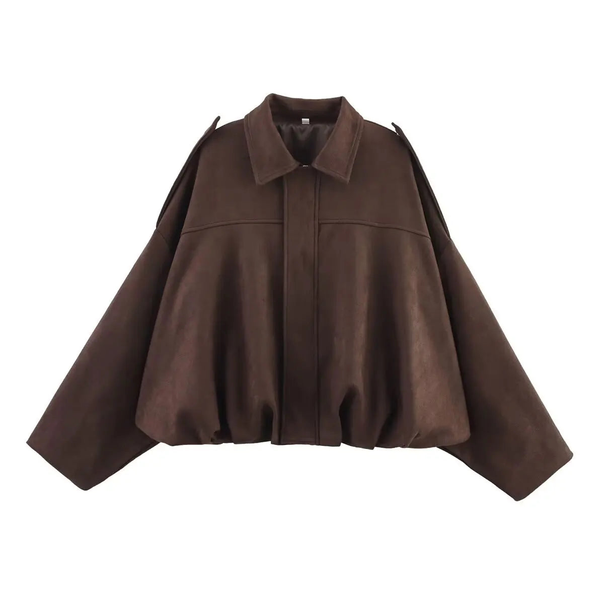 HH Women's Street Fashion Solid Loose Suede Texture Coats Causal Long Bat Sleeves Lapel Zipper Fly Winter Vintage Jackets LadyShow.Store