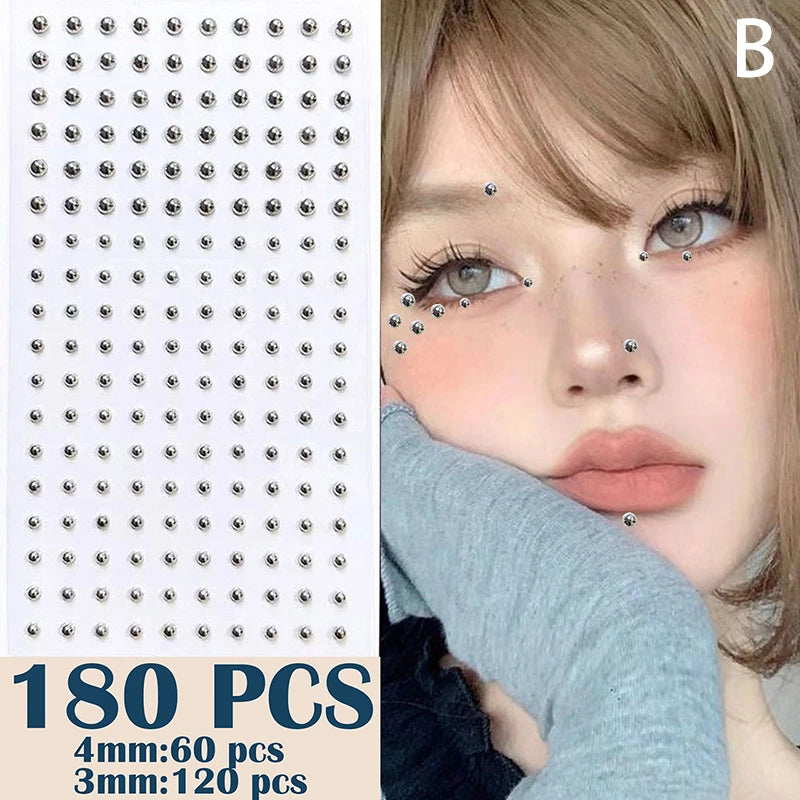 165/180Pcs Sparkly Crystal Nose Studs Set Stick On Rhinestone Body Lip Gems Fake Non Piercing Decoration For Women And Teens Pi-Mart