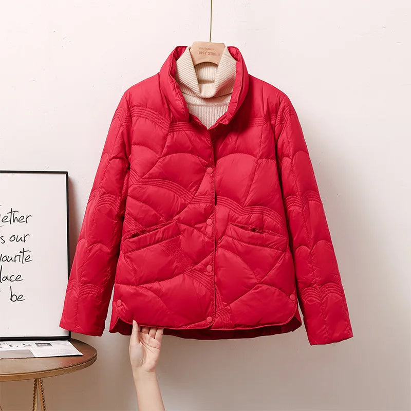 Women's Winter Short Down Jacket Stand Collar Plaid Solid White Duck Down Coat Lady Puffer Jackets max mara пуховик JK-229 LadyShow.Store