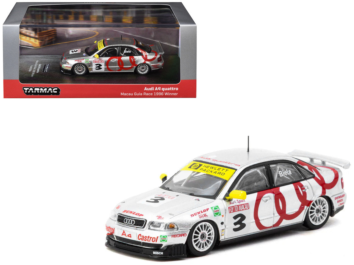 Audi A4 Quattro #3 Frank Biela Winner "Macau Guia Race" (1996) "Hobby64" Series 1/64 Diecast Model Car by Tarmac Works LuxuryLifeWay Online Store