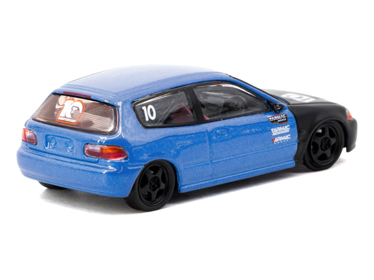 Honda Civic EG6 RHD (Right Hand Drive) #10 "Tarmac Works 10th Anniversary" Blue Metallic and Matt Black "Hobby64" Series 1/64 Diecast Model Car by Tarmac Works LuxuryLifeWay Online Store