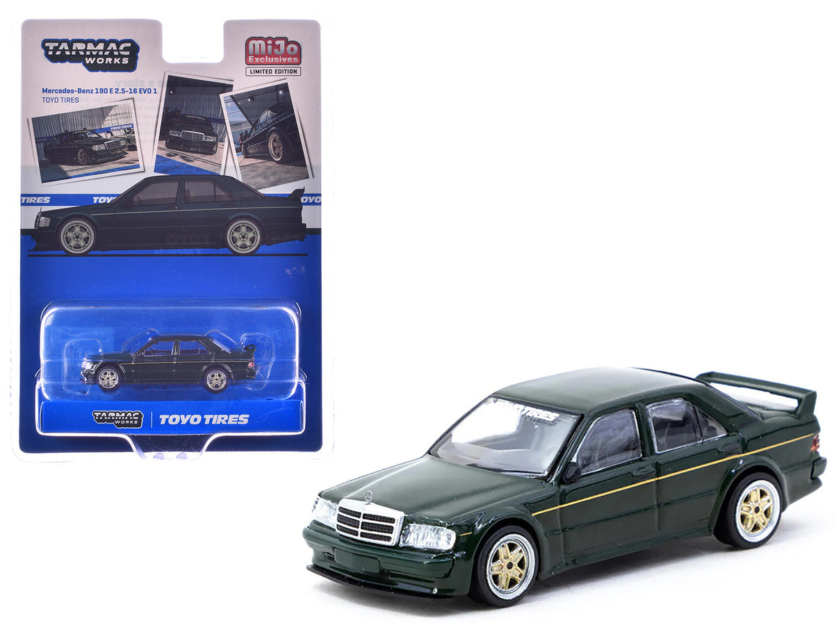 Mercedes-Benz 190 E 2.5-16 EVO 1 "Toyo Tires" Dark Green "Global64" Series 1/64 Diecast Model by Tarmac Works LuxuryLifeWay Online Store