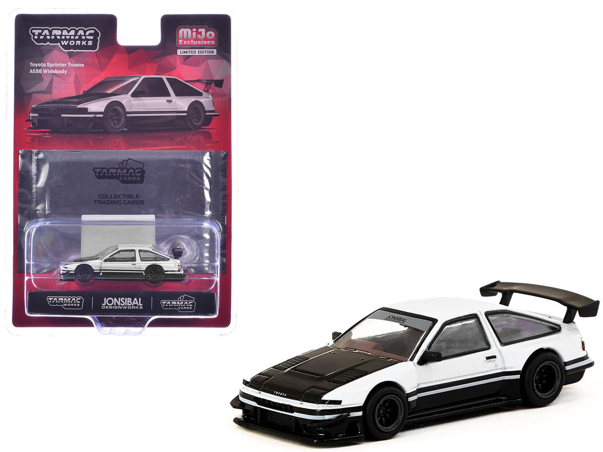 Toyota Sprinter Trueno AE86 Widebody RHD (Right Hand Drive) White and Black with Tarmac Cards "Global64" Series 1/64 Diecast Model by Tarmac Works LuxuryLifeWay Online Store