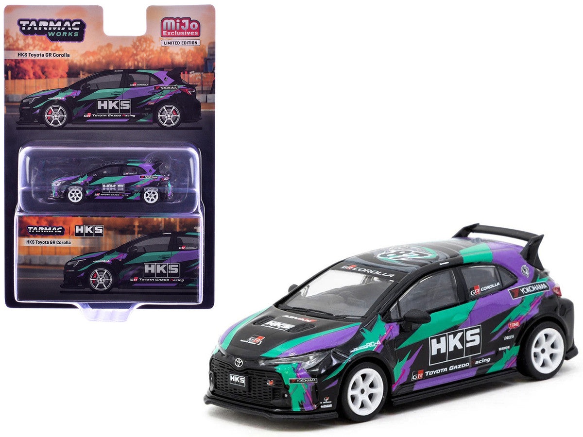 Toyota GR Corolla RHD (Right Hand Drive) "HKS" Black with Graphics "Global64" Series 1/64 Diecast Model by Tarmac Works LuxuryLifeWay Online Store