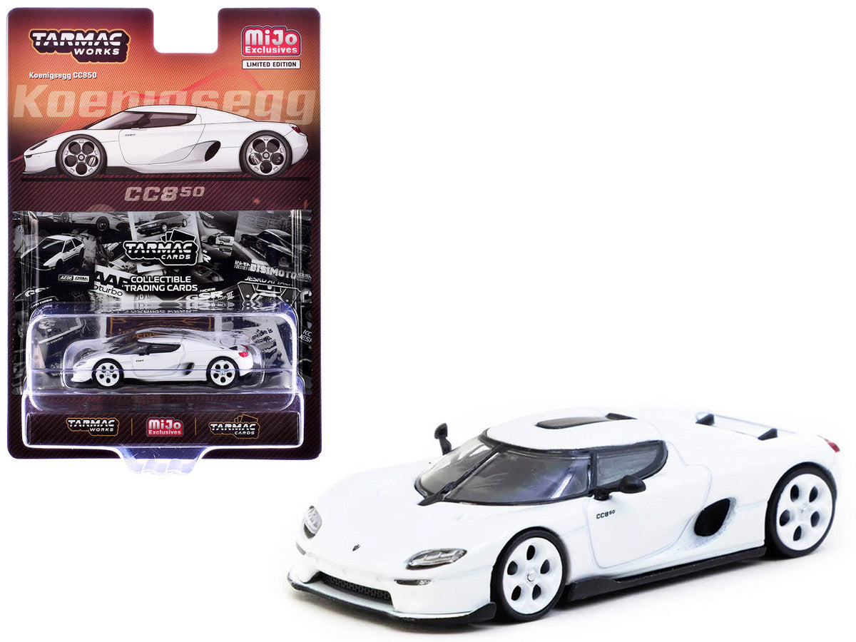 Koenigsegg CC850 White with Tarmac Cards "Global64" Series 1/64 Diecast Model by Tarmac Works LuxuryLifeWay Online Store