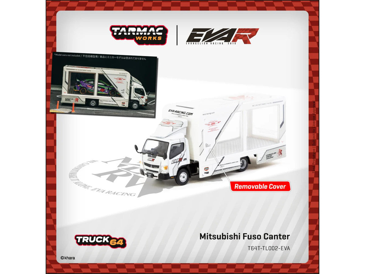 Mitsubishi Fuso Canter Mobile Display Truck RHD (Right Hand Drive) "EVA Racing" White with Graphics "Truck64" Series 1/64 Diecast Model Car by Tarmac Works LuxuryLifeWay Online Store