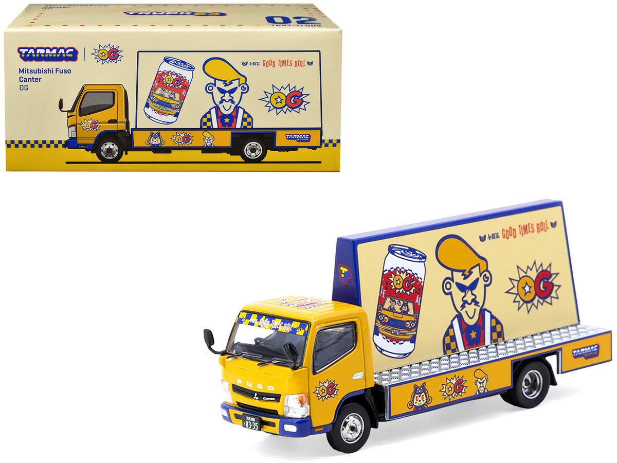 Mitsubishi Fuso Canter Mobile Ad Truck RHD (Right Hand Drive) "OG Beer" Yellow with Graphics "Truck64" Series 1/64 Diecast Model Car by Tarmac Works LuxuryLifeWay Online Store