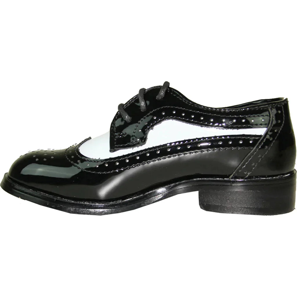 VANGELO Boy Dress Shoe TAB-3KID Oxford Formal Tuxedo for Prom & Wedding Black/White Patent Two Tone LuxuryLifeWay Online Store