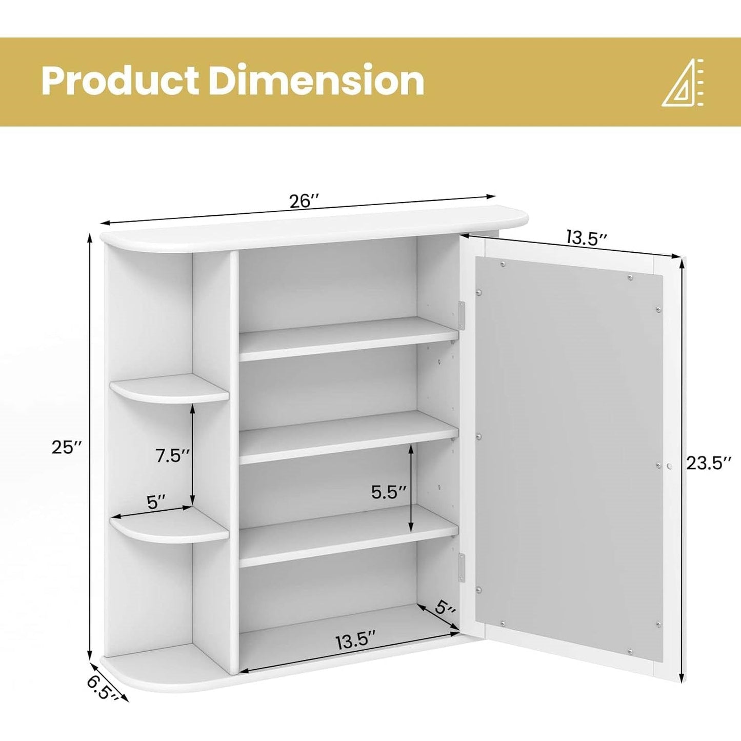 White 26 x 25 inch Bathroom Wall Mirror Medicine Cabinet with Shelves LuxuryLifeWay Online Store