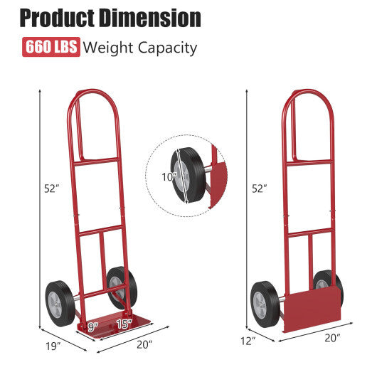 P-Handle Sack Truck with 10 Inch Wheels and Foldable Load Area-Red LuxuryLifeWay Online Store