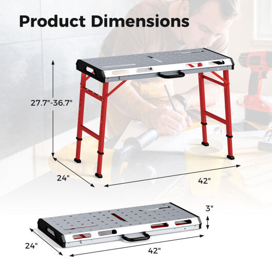 42 Inches x 21 Inches Welding Table with Adjustable Height and 2 Bar Clamps-Silver LuxuryLifeWay Online Store