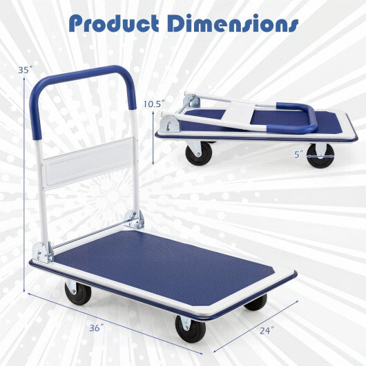 Folding Platform Hand Truck with 4 Wheels & Collapsible Bed for Moving Warehouse-Blue LuxuryLifeWay Online Store