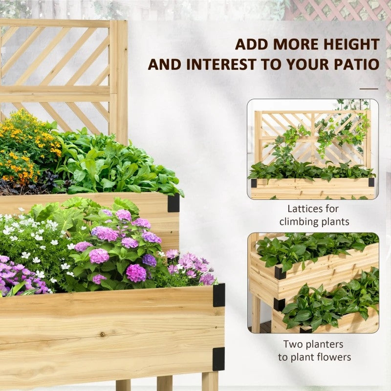 2 Tier Self Draining Natural Wood Raised Garden Bed Planter Box with Trellis LuxuryLifeWay Online Store